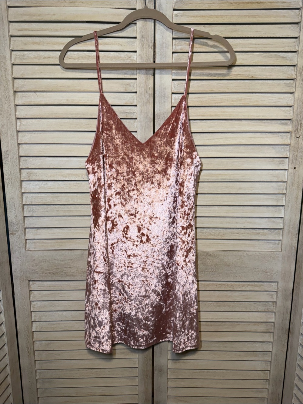 NWOT Blue Blush Pink Crushed Velvet V-Neck Slip Dress